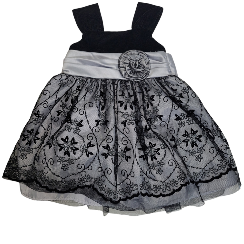 Bonnie Jean Girls formal Lace and Satin Dress, Black and silver,  3T